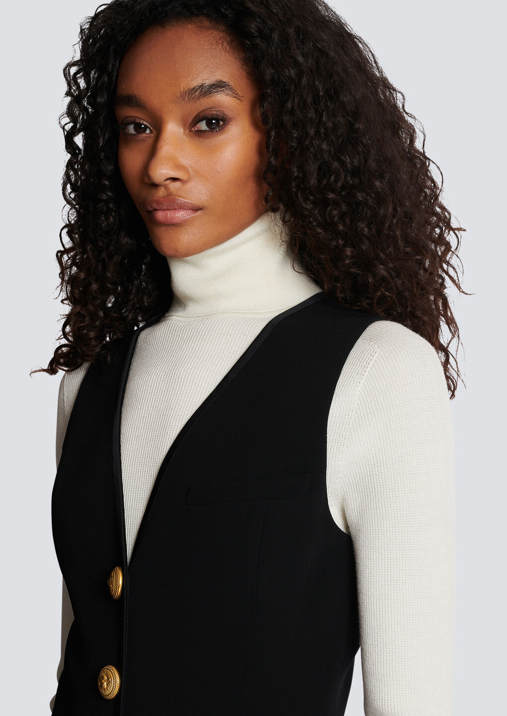 Balmain V-neck Button-front Minidress In Black