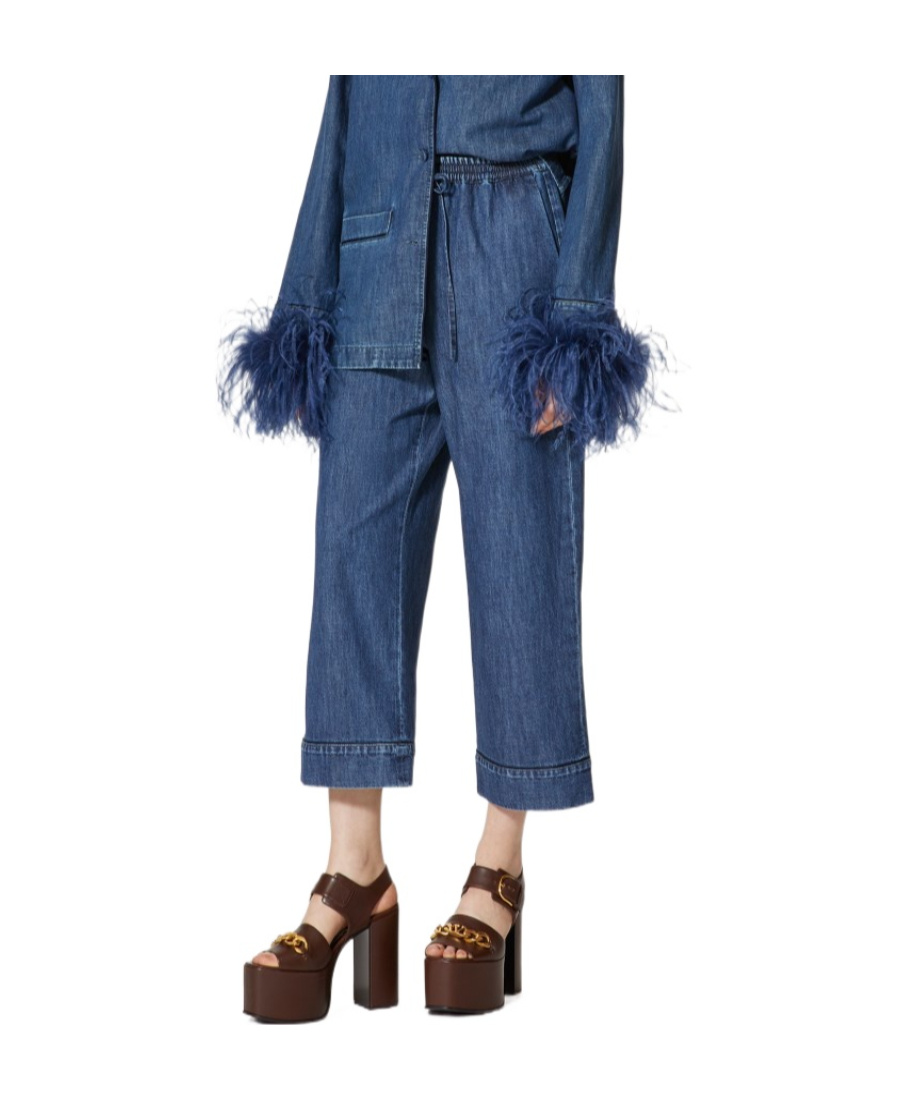 Valentino Drawstring Straight-leg Cropped Trousers In Blue