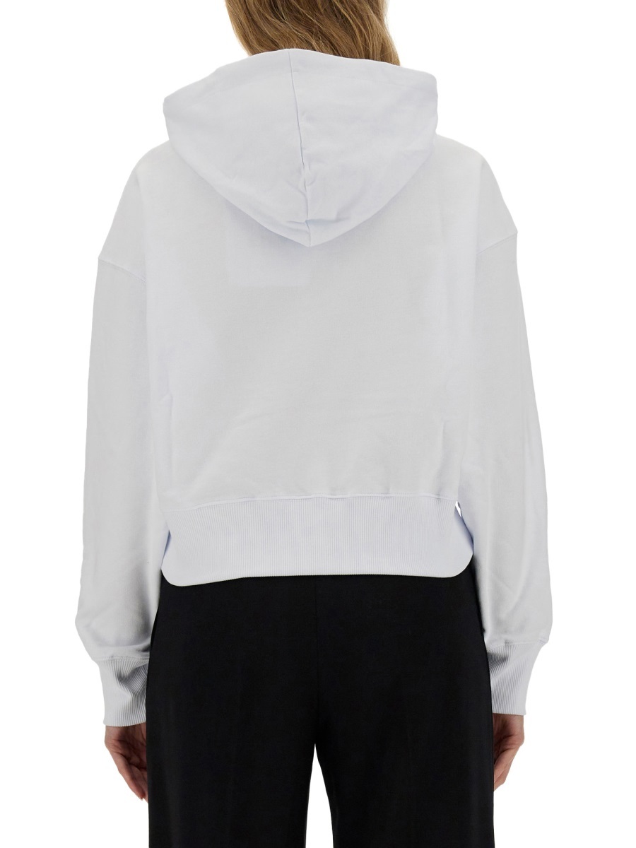 Msgm Logo Hooded Sweatshirt Ribbed Cuffs In White