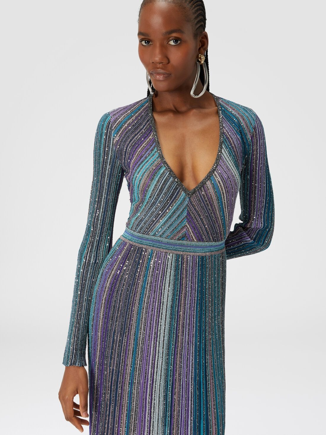 Shop Missoni Sequin-embellished Ribbed Maxi Dress In Blue