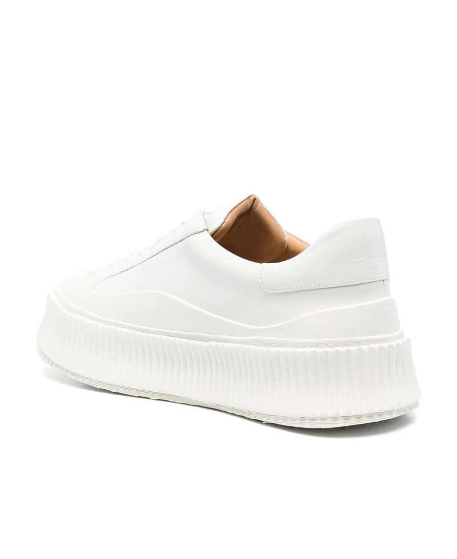 Jil Sander White Low-top Sneakers With Platform And Tonal Heel Tab In Leather In White