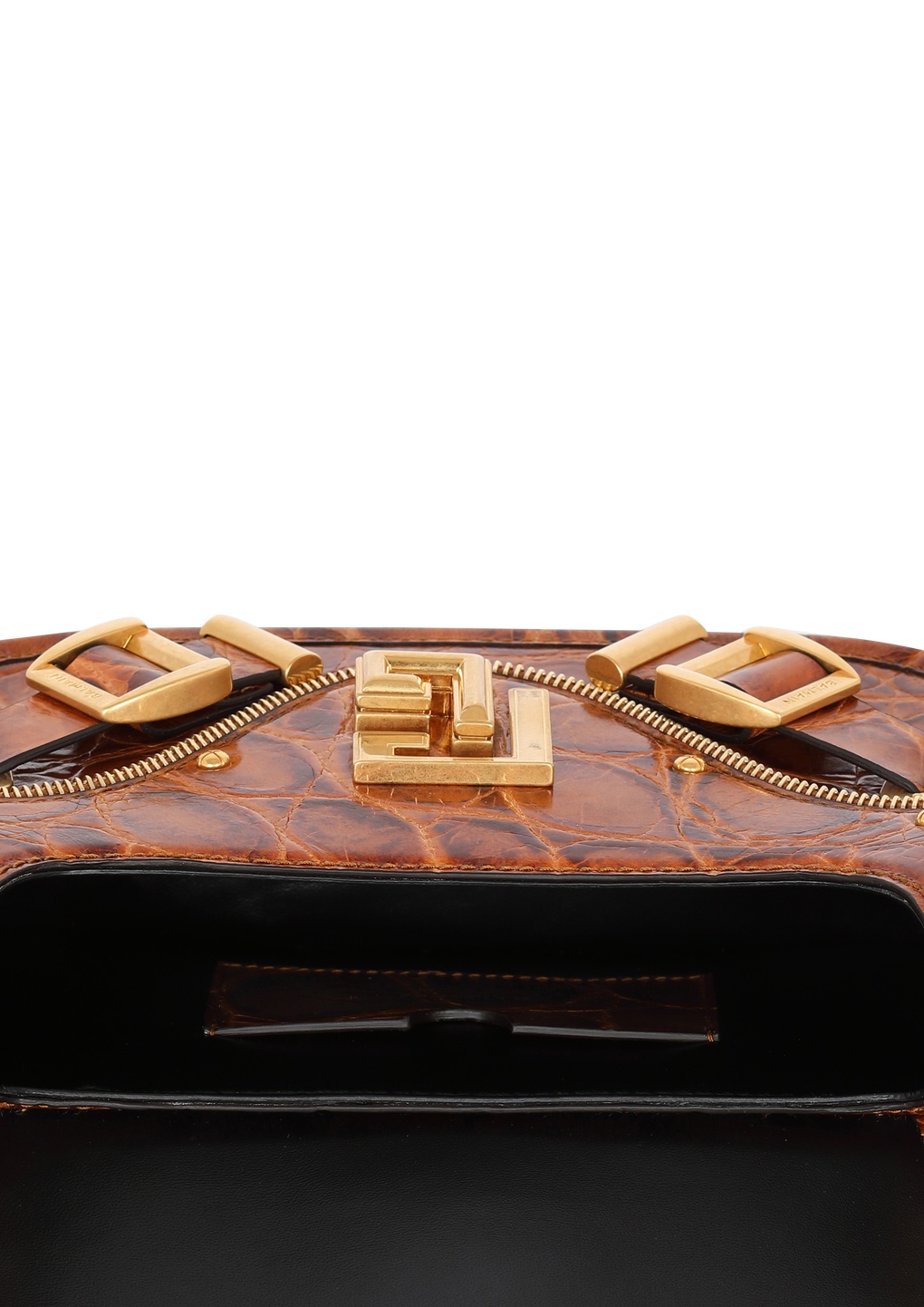 Balmain Blaze Bag In Crocodile-print Leather In Brown