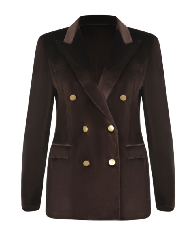 Tagliatore Double-breasted Velvet Effect Blazer In Brown