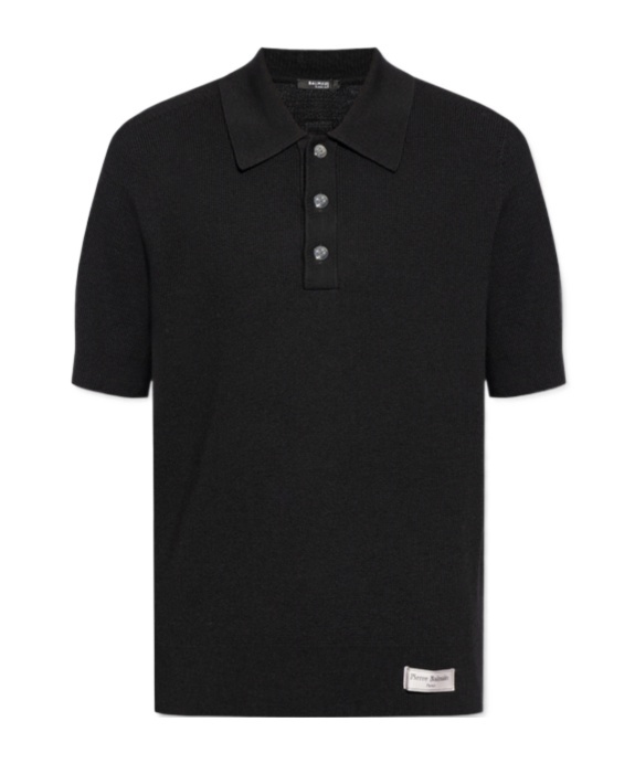 Balmain Label Polo Shirt In Black