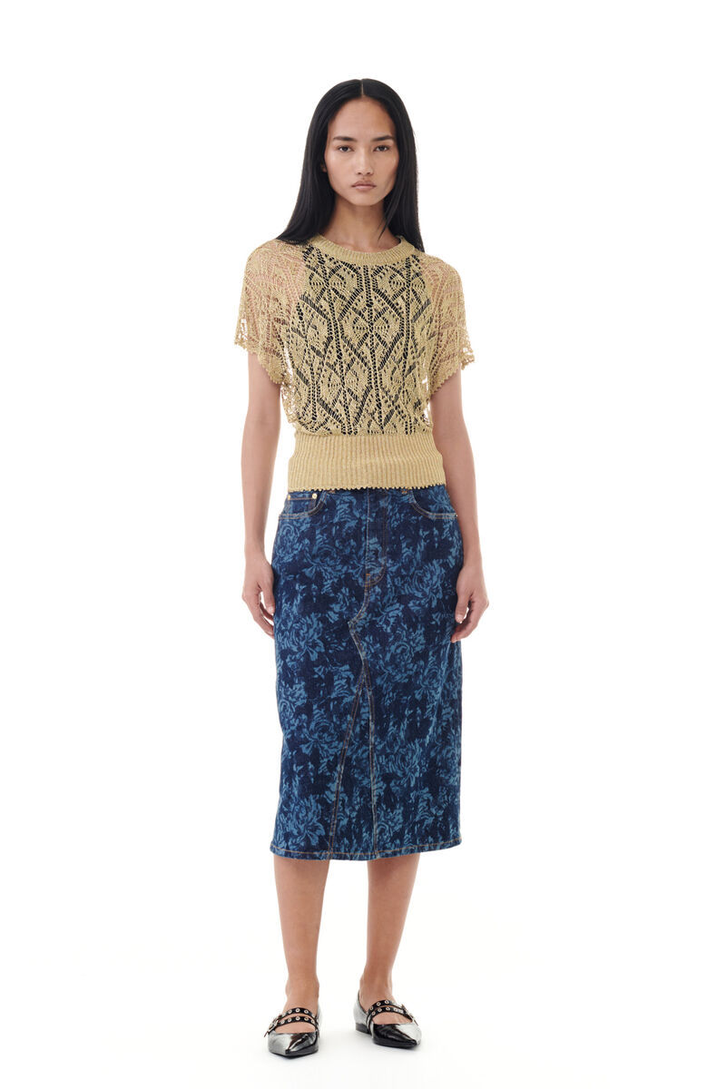 Shop Ganni Gold Metallic Top In Nude