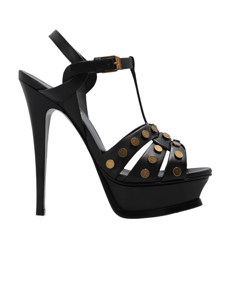 Saint Laurent Black Tribute Sandals With Studs And Platform For Women In Black
