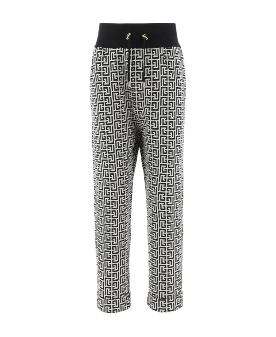 BALMAIN BICOLOR KNIT BOYFRIEND CUT SWEATPANTS WITH BALMAIN MONOGRAM