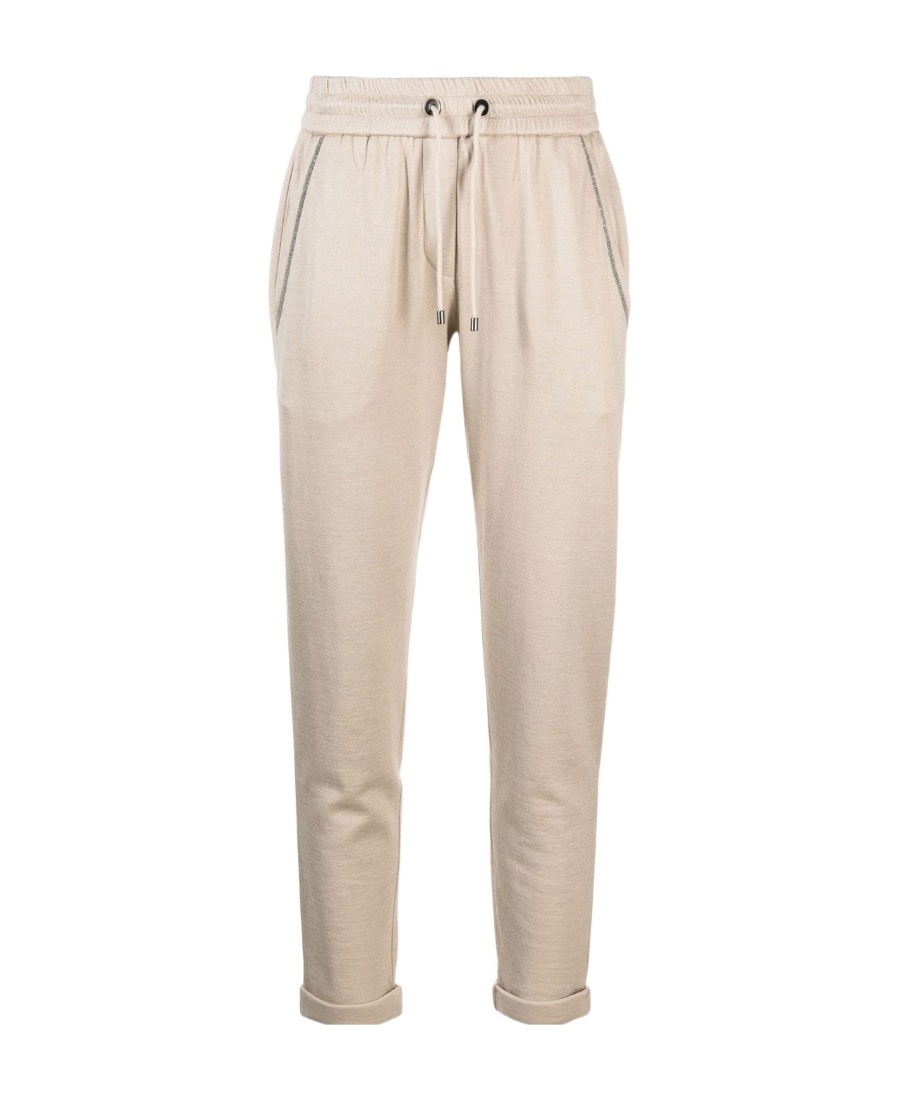 Brunello Cucinelli Cotton-linen Track Pants In Nude