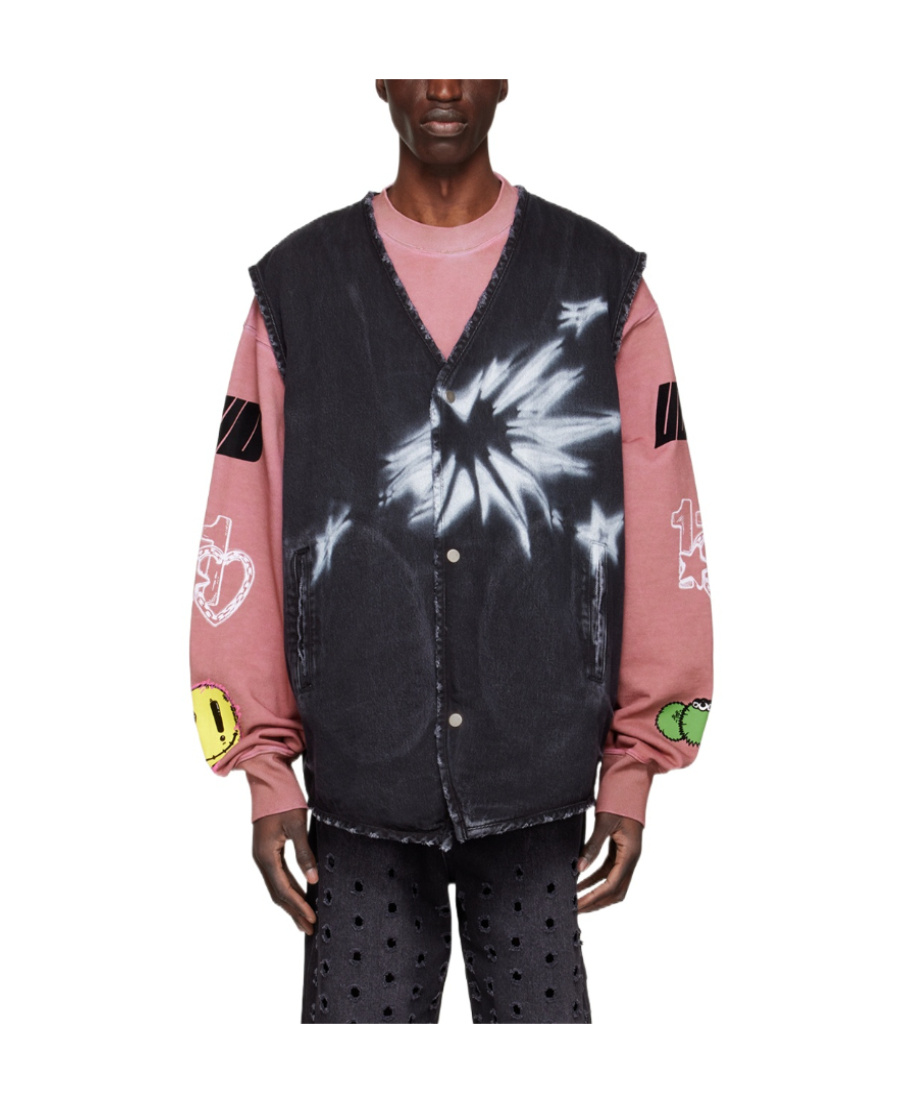 We11 Done V-neck Denim Vest In Black