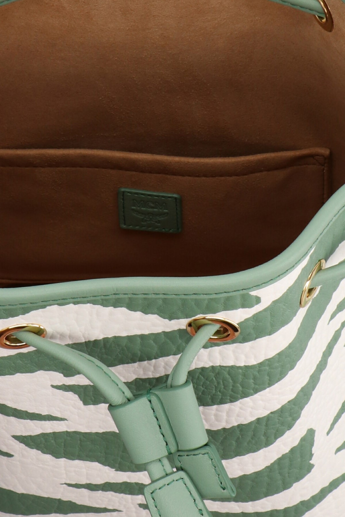 Mcm Dessau Zebra Printed Medium Bucket Bag In Green