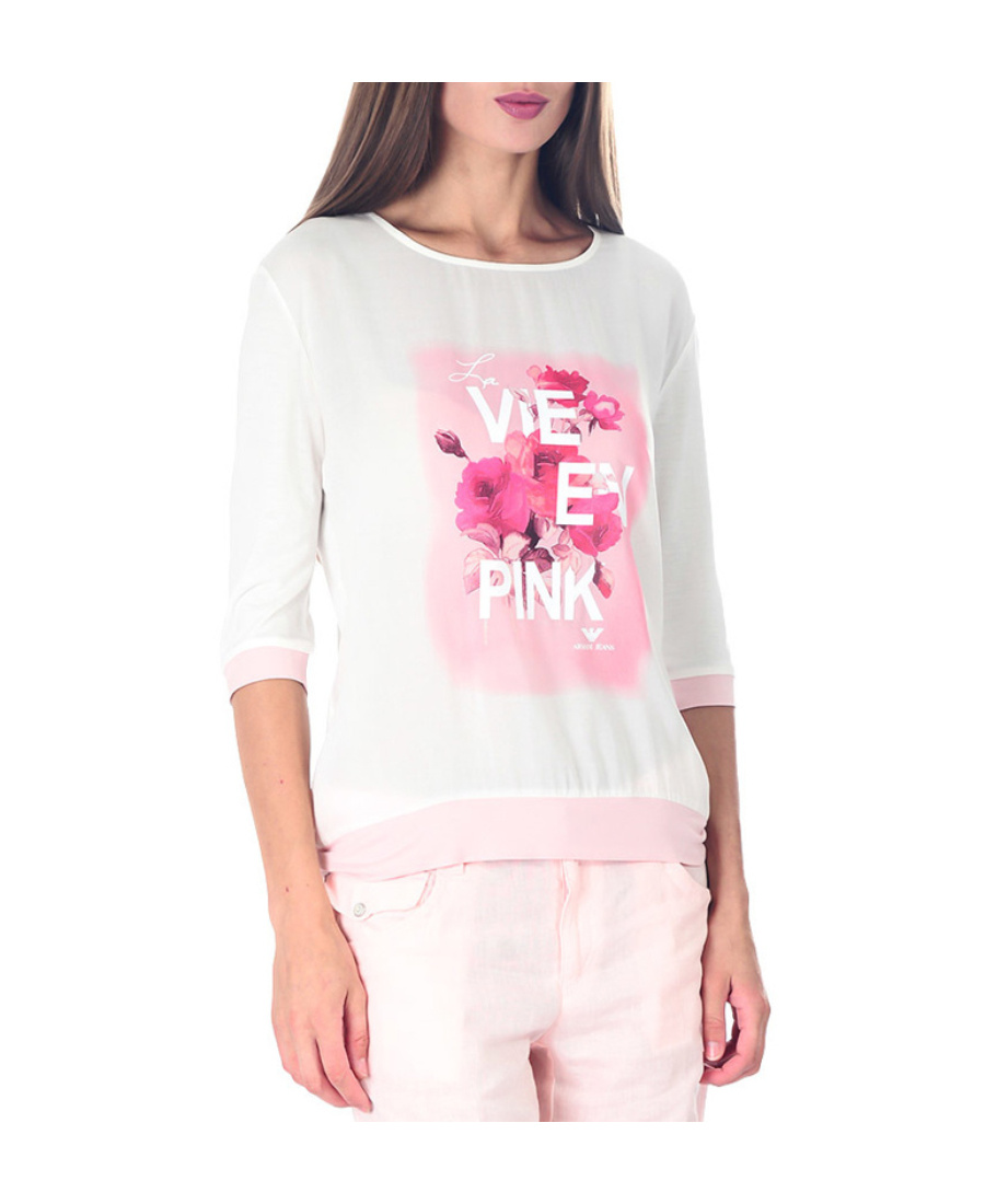 Armani Jeans Seven-cent Sleeve Printed Pattern T-shirt In Pink