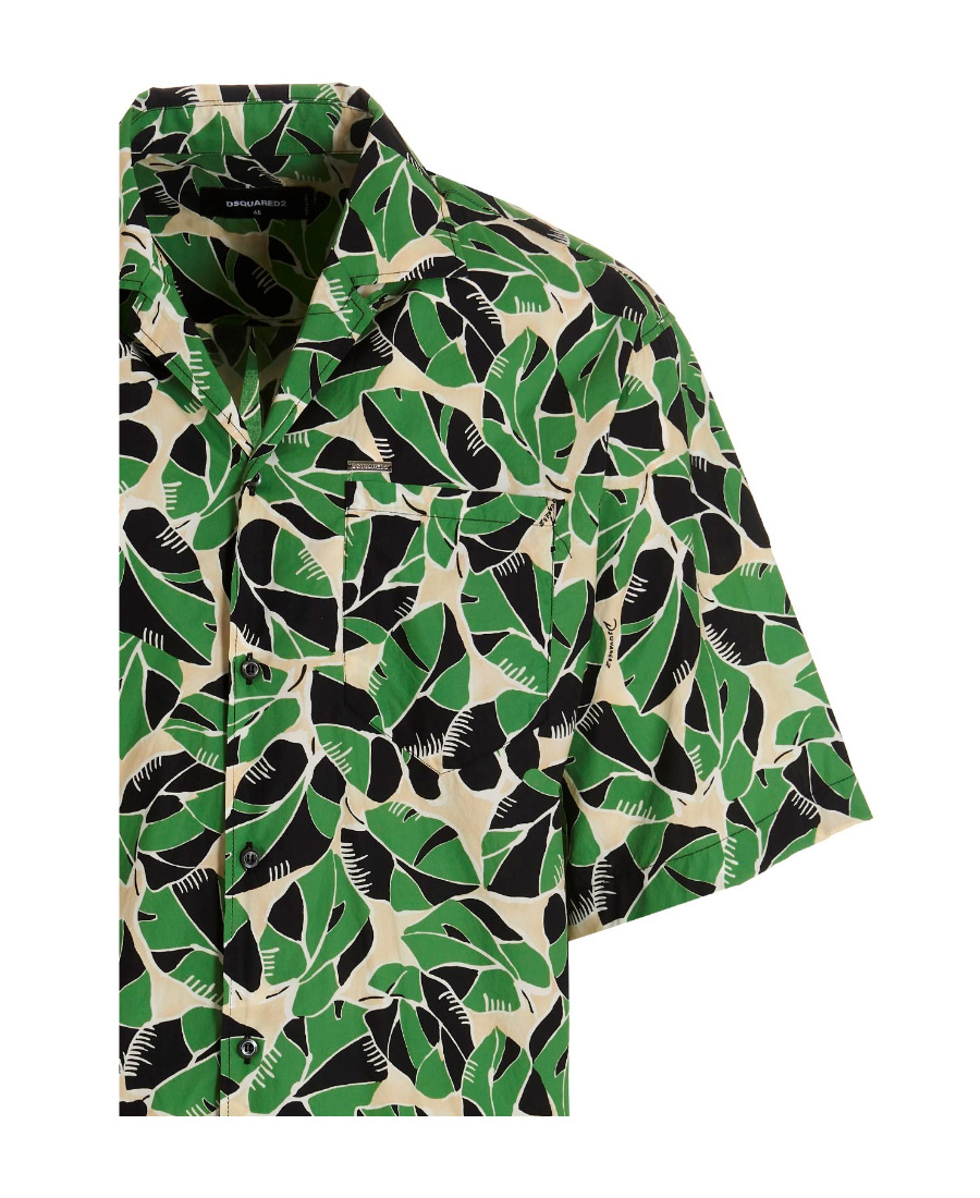 Dsquared2 Botanical-print Short-sleeved Shirt In Green