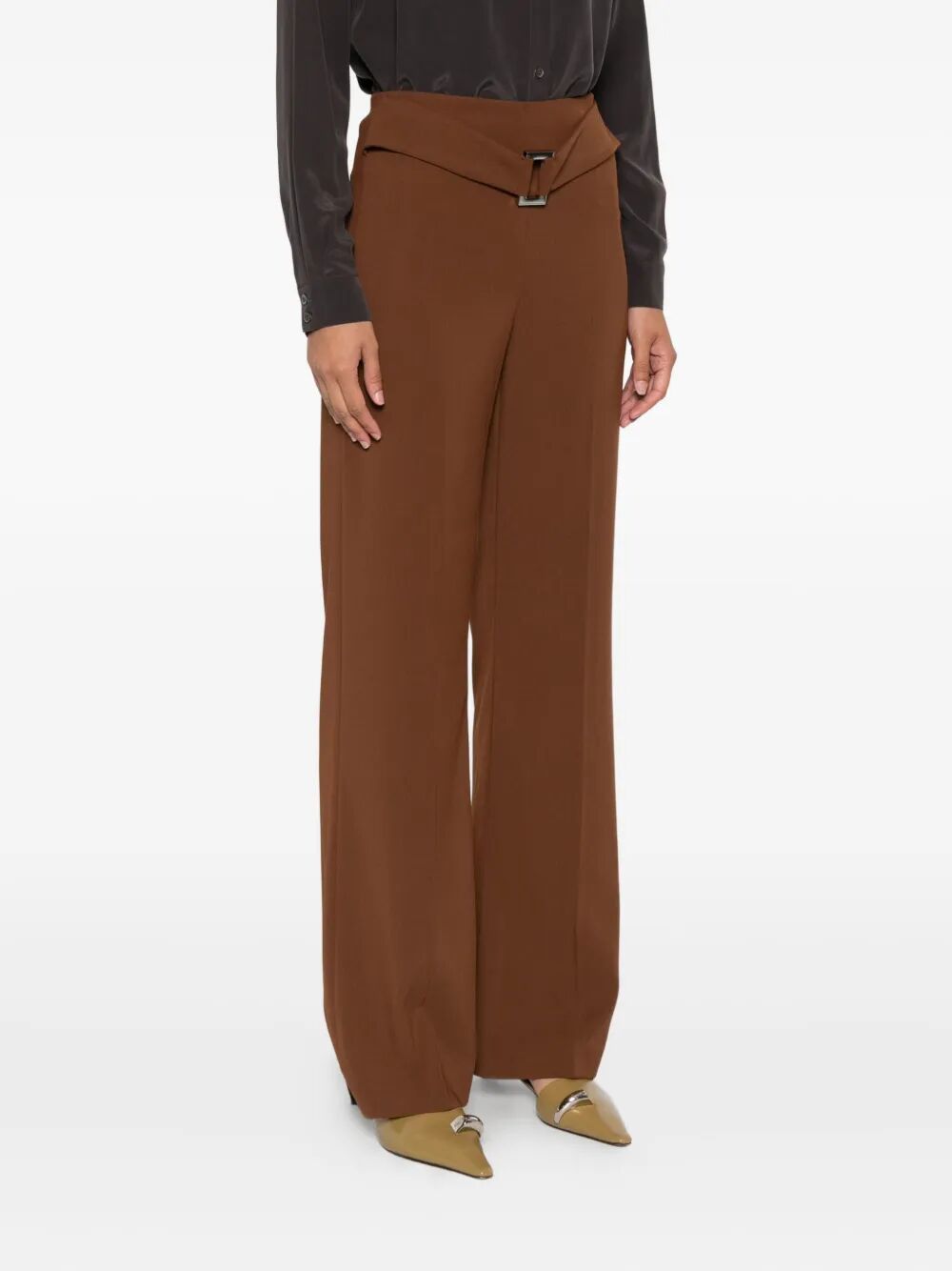 Patrizia Pepe Buckle-fastening Wide-leg Trousers In Brown