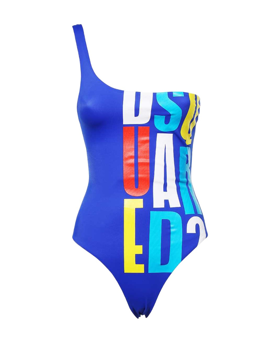Dsquared2 Logo-print One-shoulder One-piece In Blue