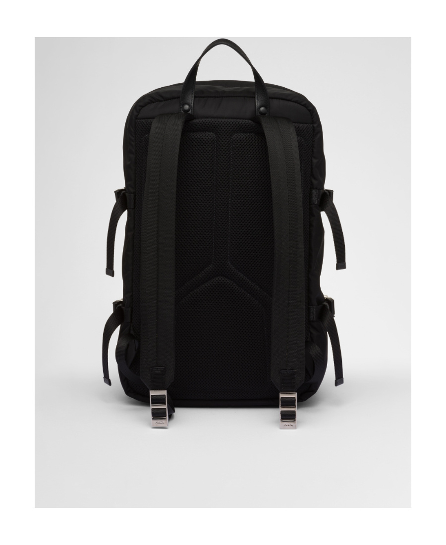 Prada Nylon Backpack With Top Handle And Front Zip In Black