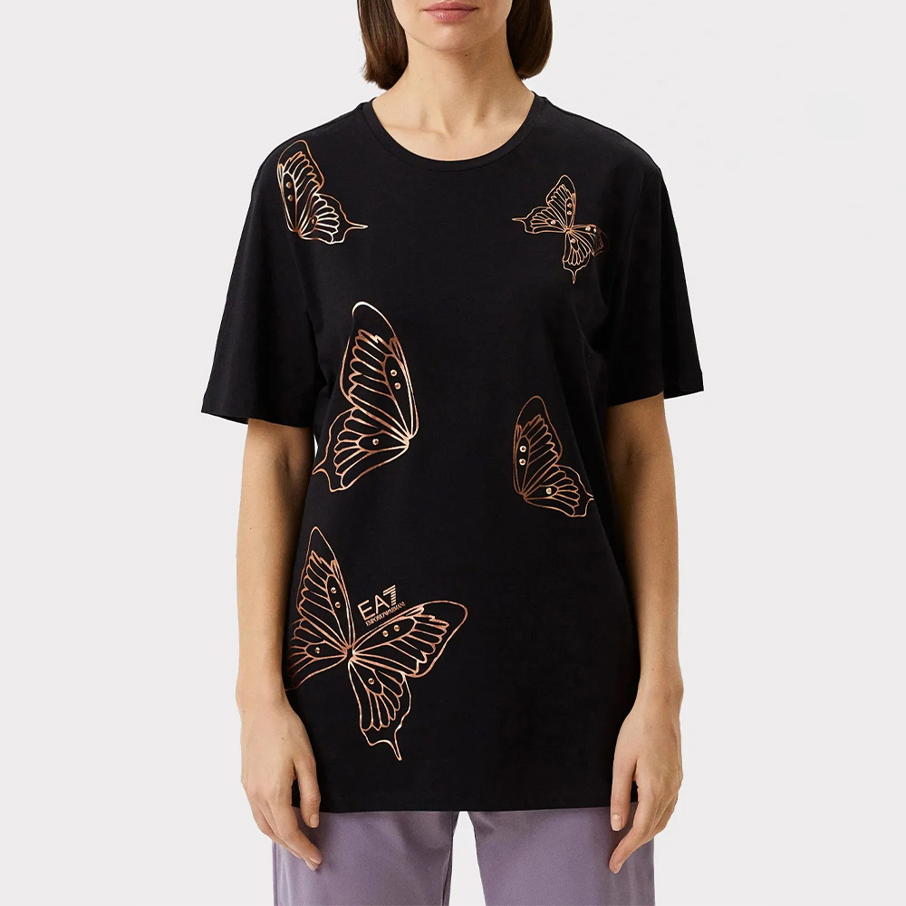 Ea7 T-shirt With Round Neck And Short Sleeves In Black