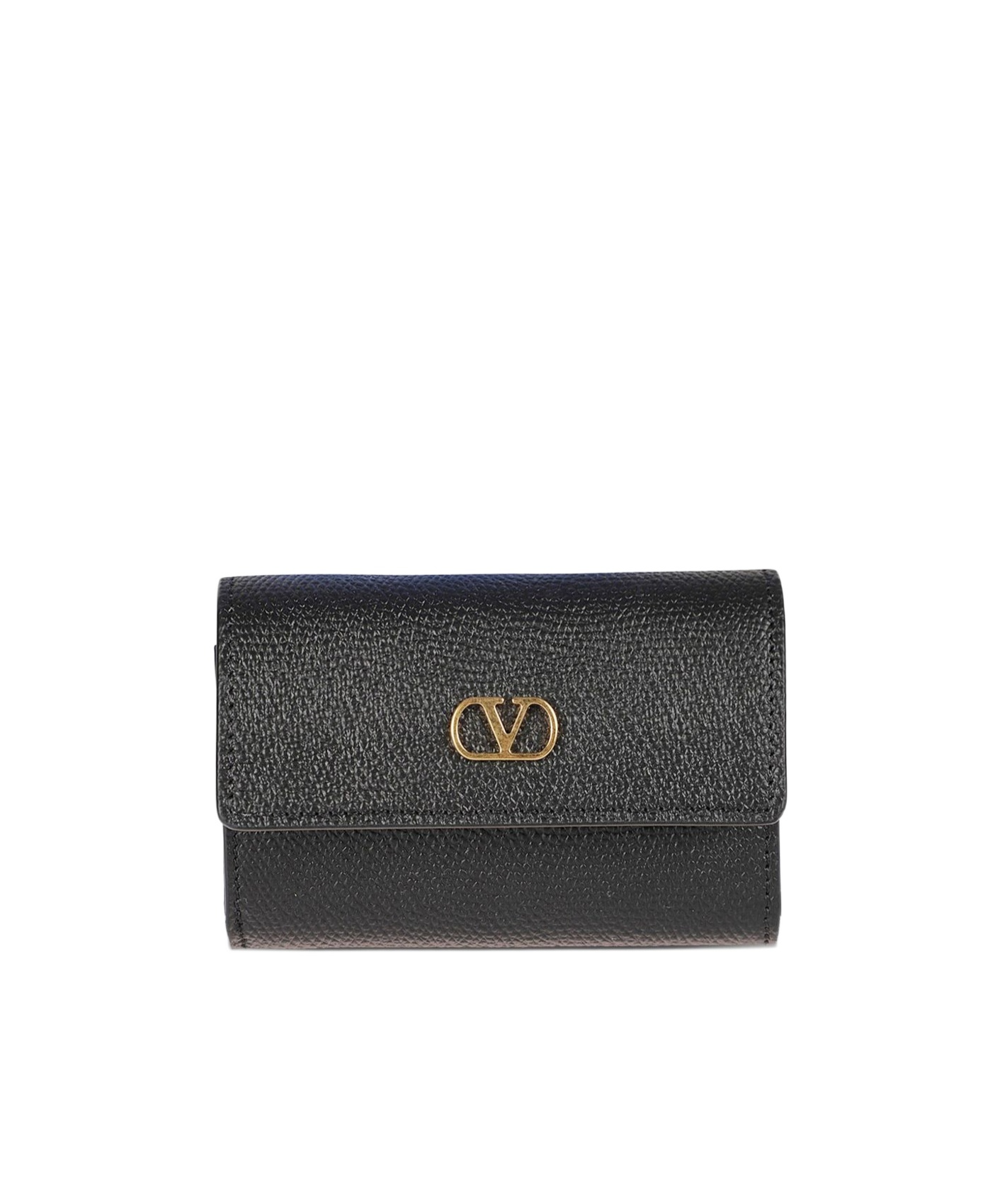 Valentino Garavani Leather Wallet With Logo Plaque In Black