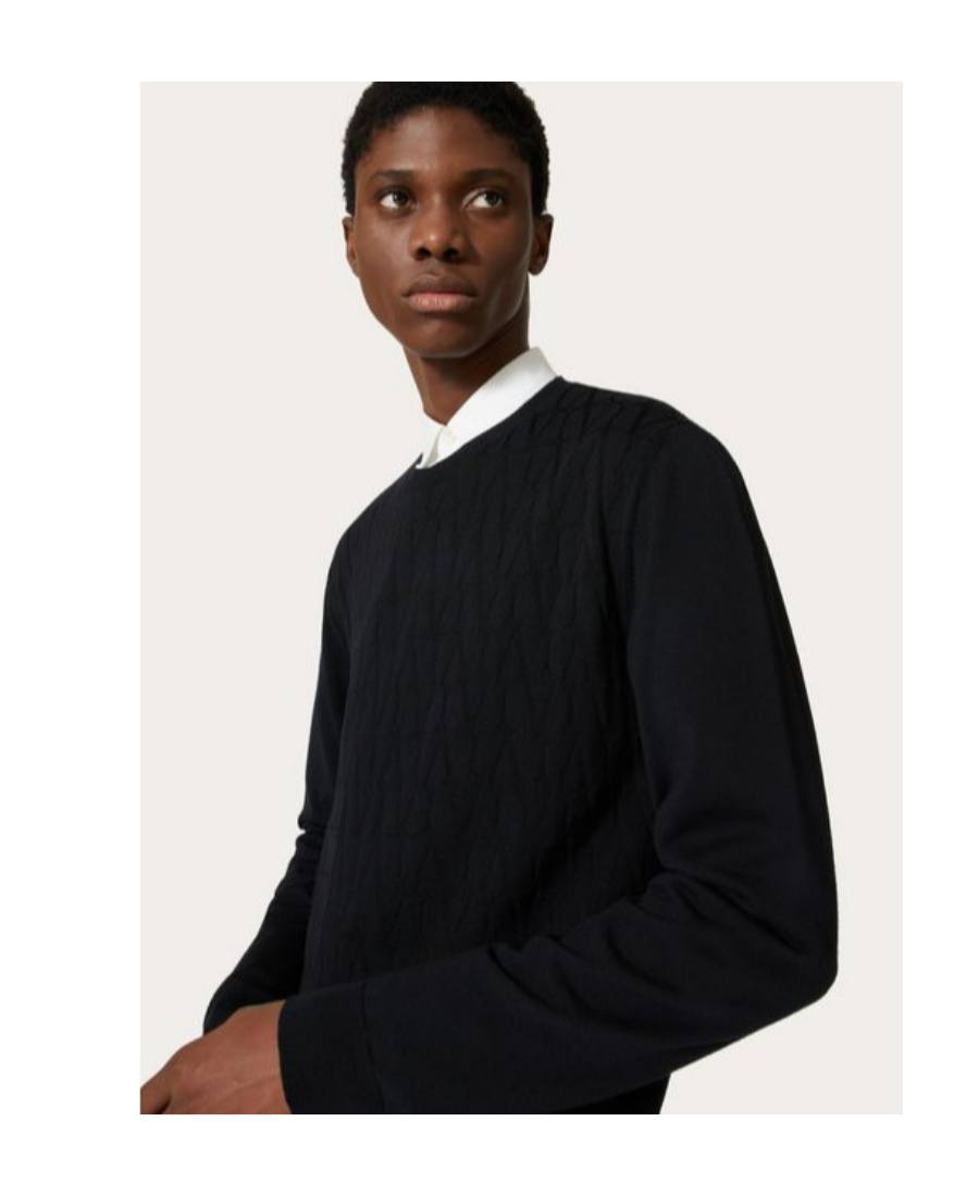 Valentino Cashmere Crewneck Jumper With Black Untitled Studs In Black