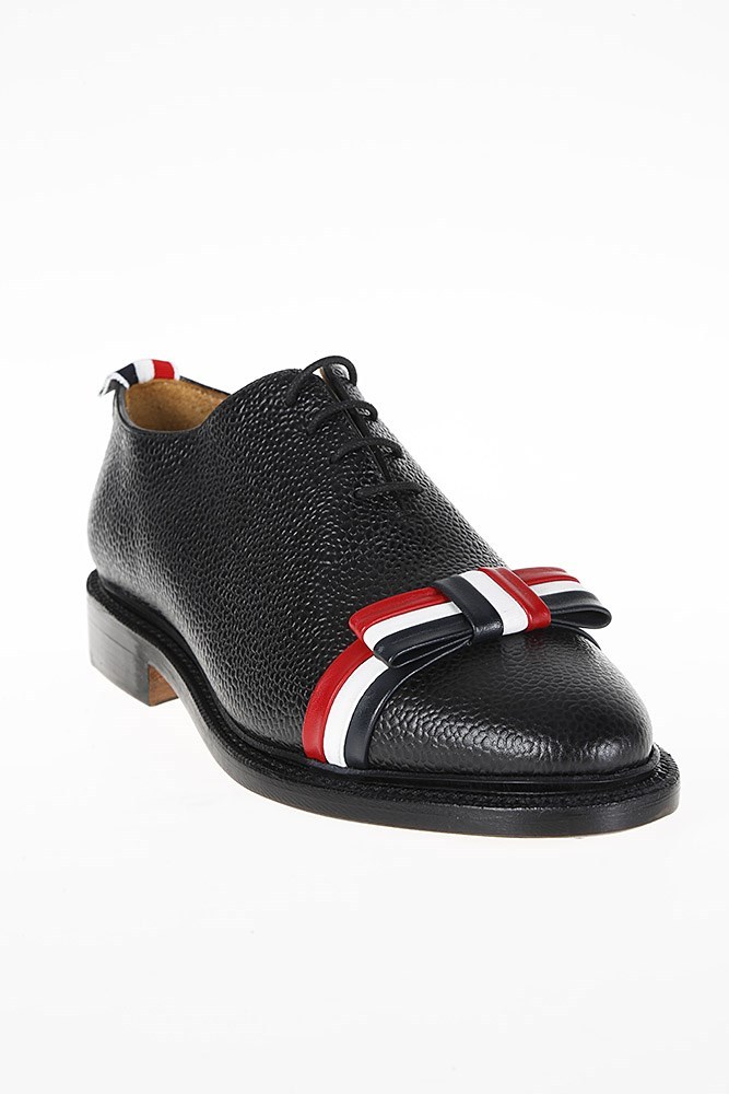 Shop Thom Browne Wholecut Tricolour Bow Shoe In Black