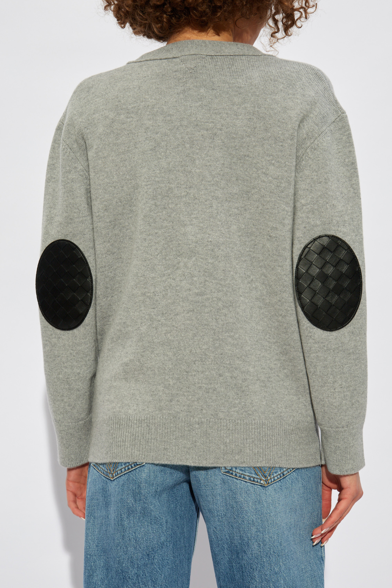 Bottega Veneta Leather Patch Cashmere Cardigan In Gray