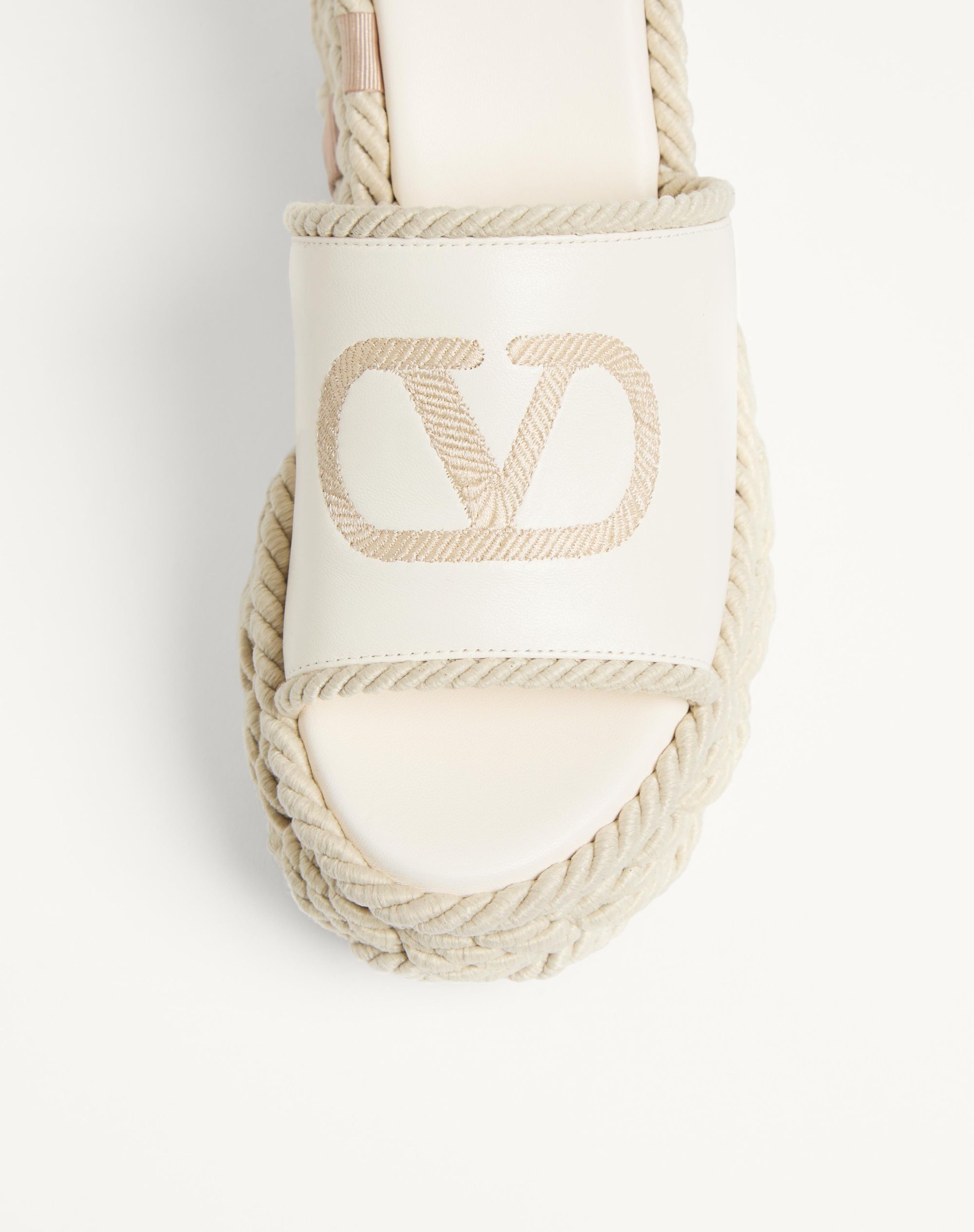 Valentino Vlogo Silk Torchon 100 Leather Wedge Sandal In White