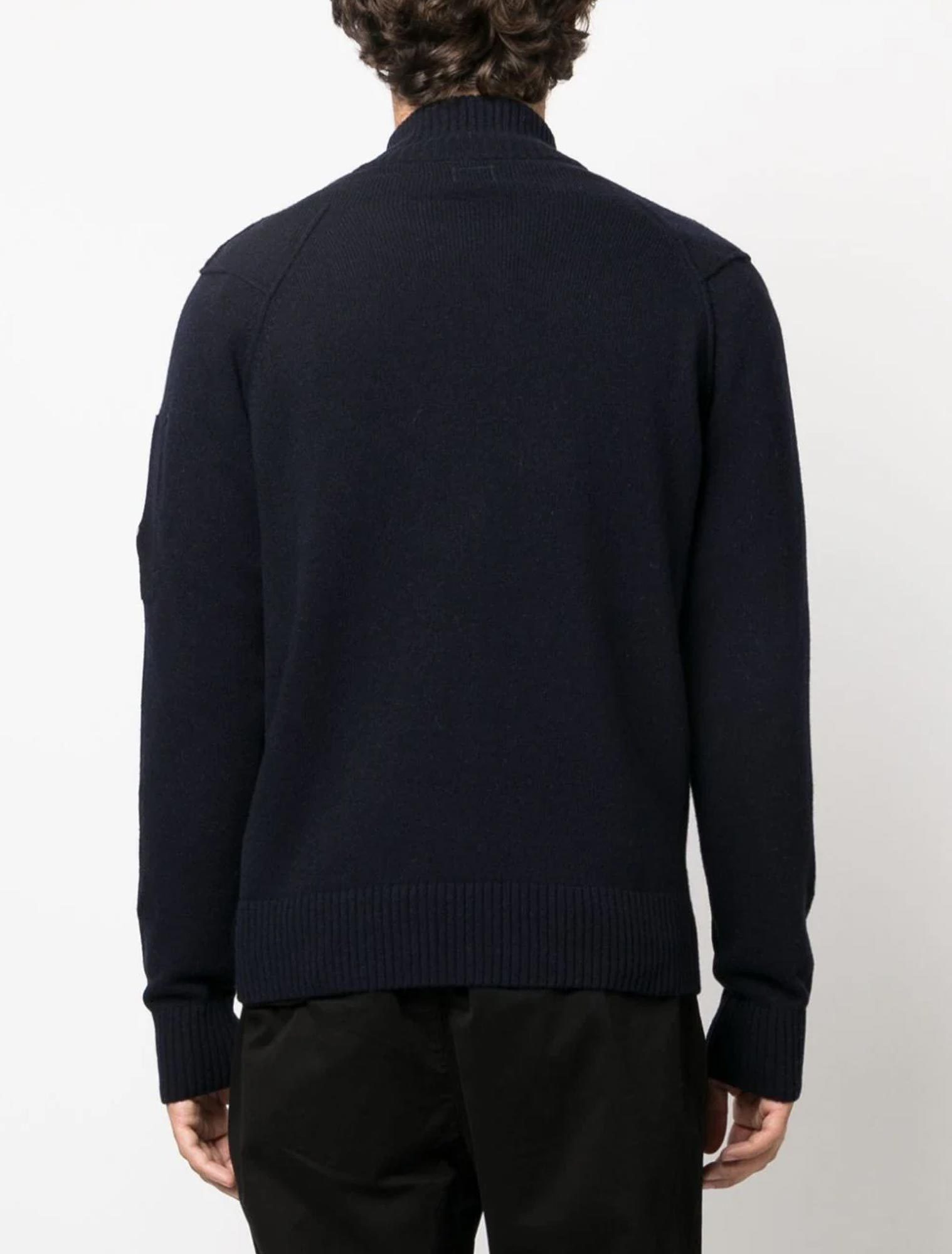 C.p. Company Blue Jacket With High Neck And Logo Plaque On The Sleeve In Wool Blend Man In Multi