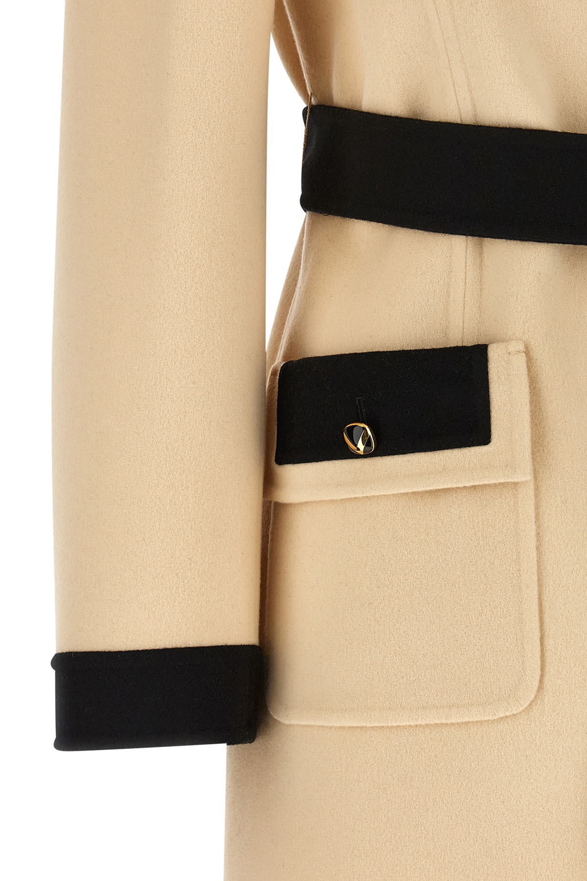 Valentino Wool Coat With Belted Waist And Contrast Trim In Brown