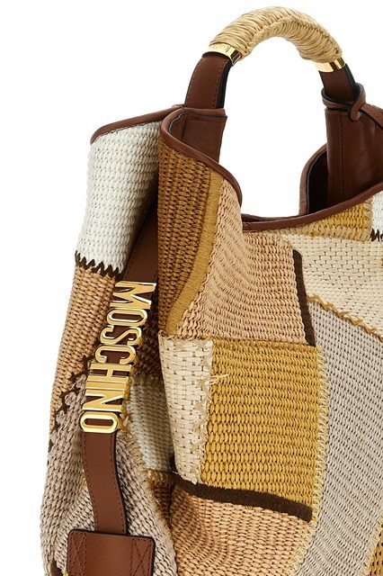Moschino Handle Me Interwovened Top Handle Bag In Nude