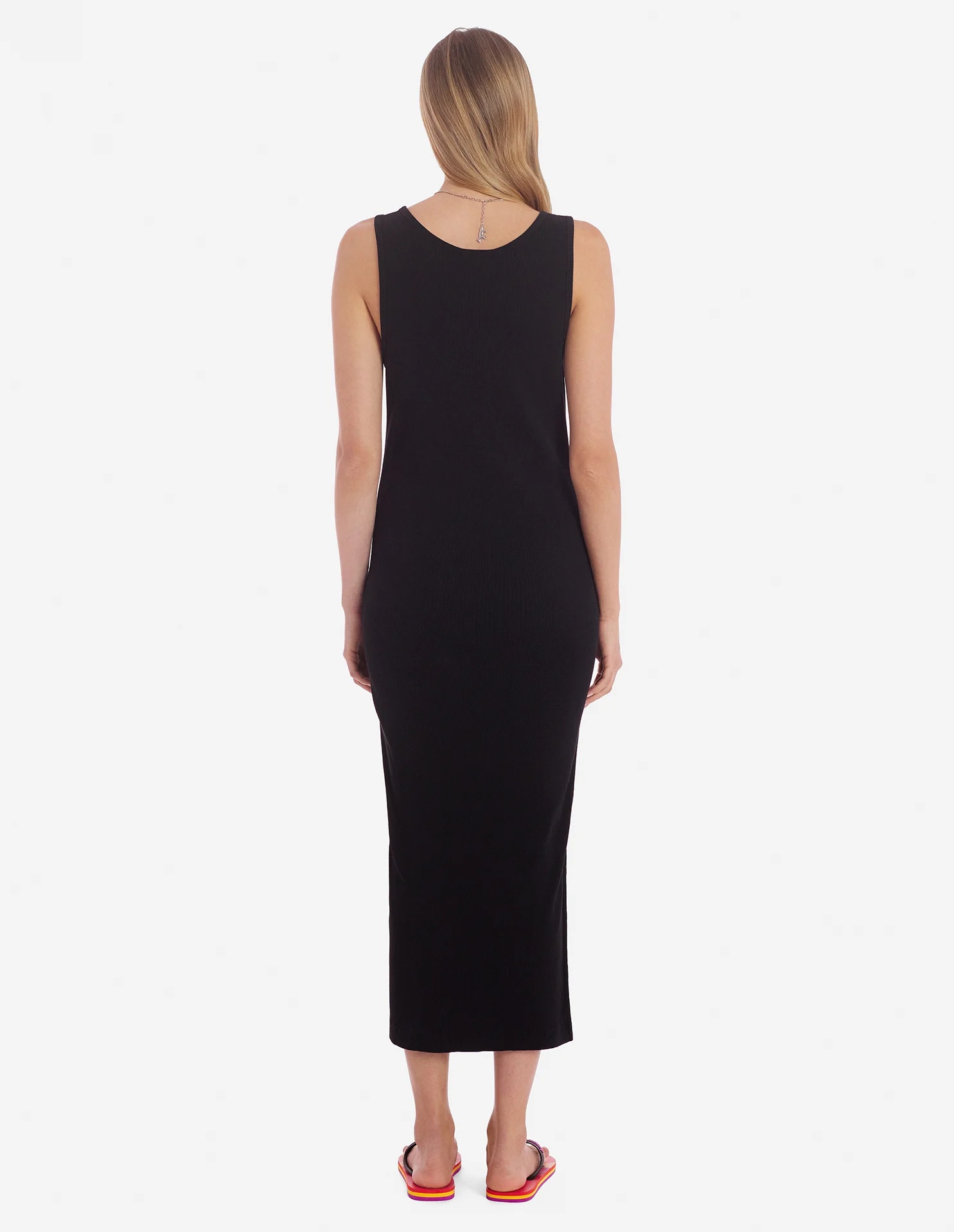 Maison Kitsuné Black Baby Fox Ribbed Tank Midi Dress In Black