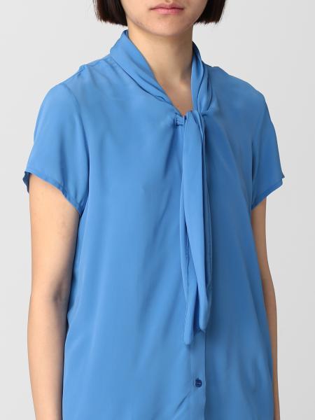 Emporio Armani Tie-neck Short-sleeve Shirt In Blue