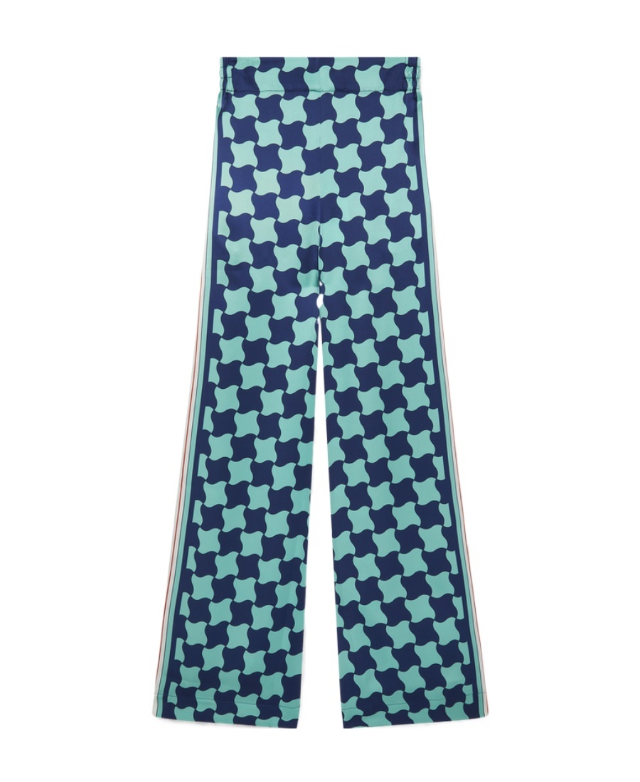 Shop Casablanca Graphic-print Silk Trousers In Blue