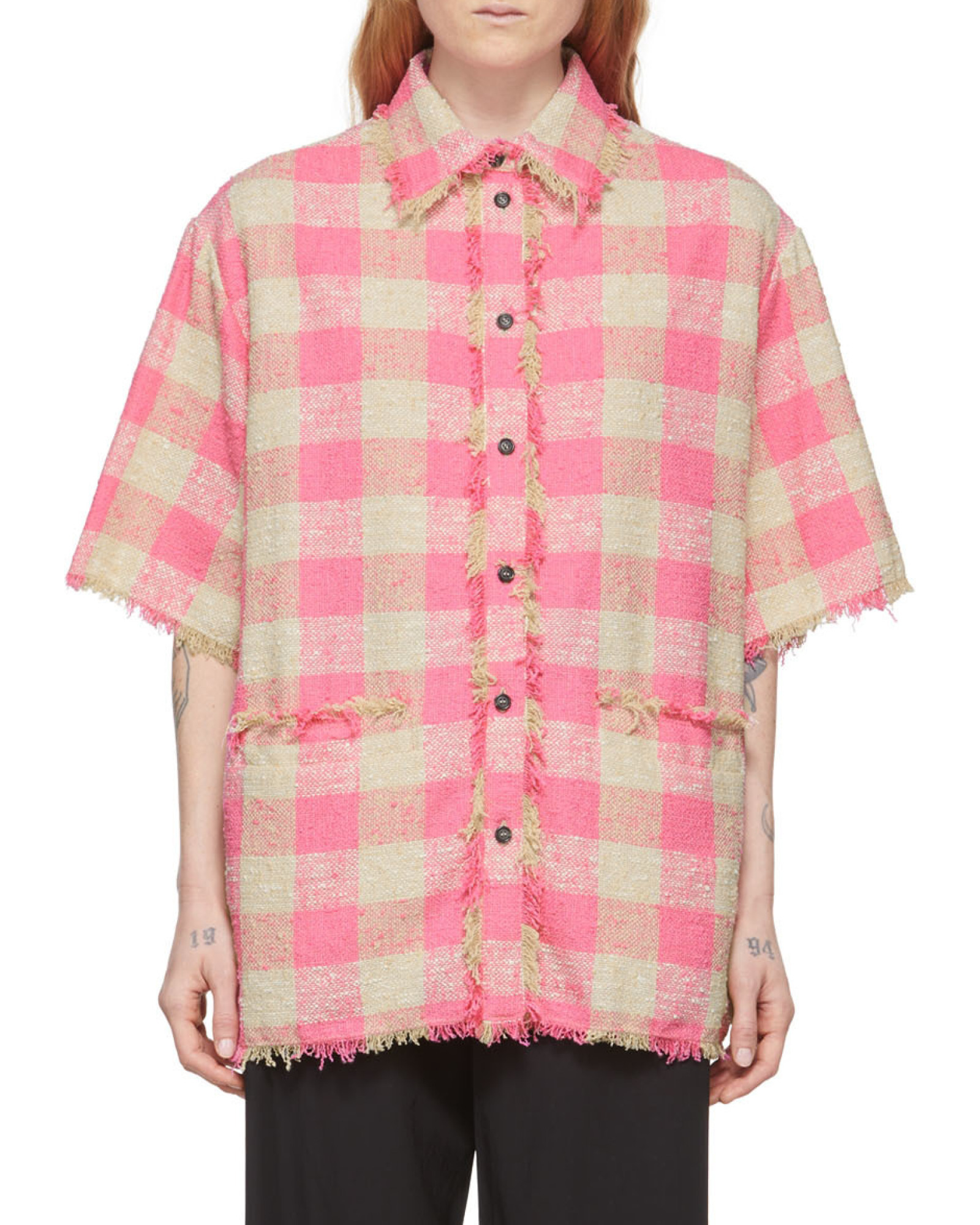 Msgm Check-pattern Shirt In Pink