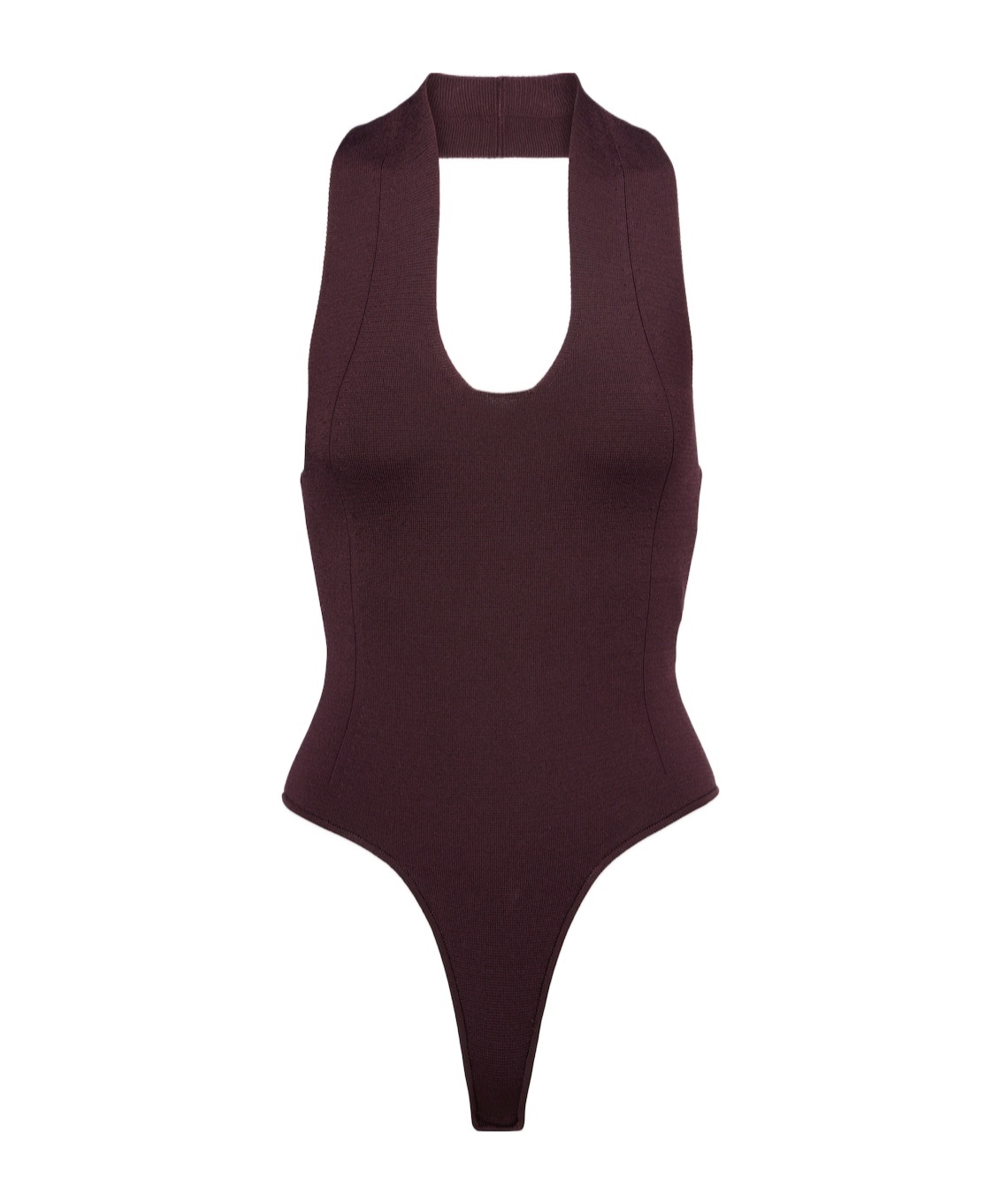 Khaite Toto Knitted Open-back Bodysuit In Burgundy