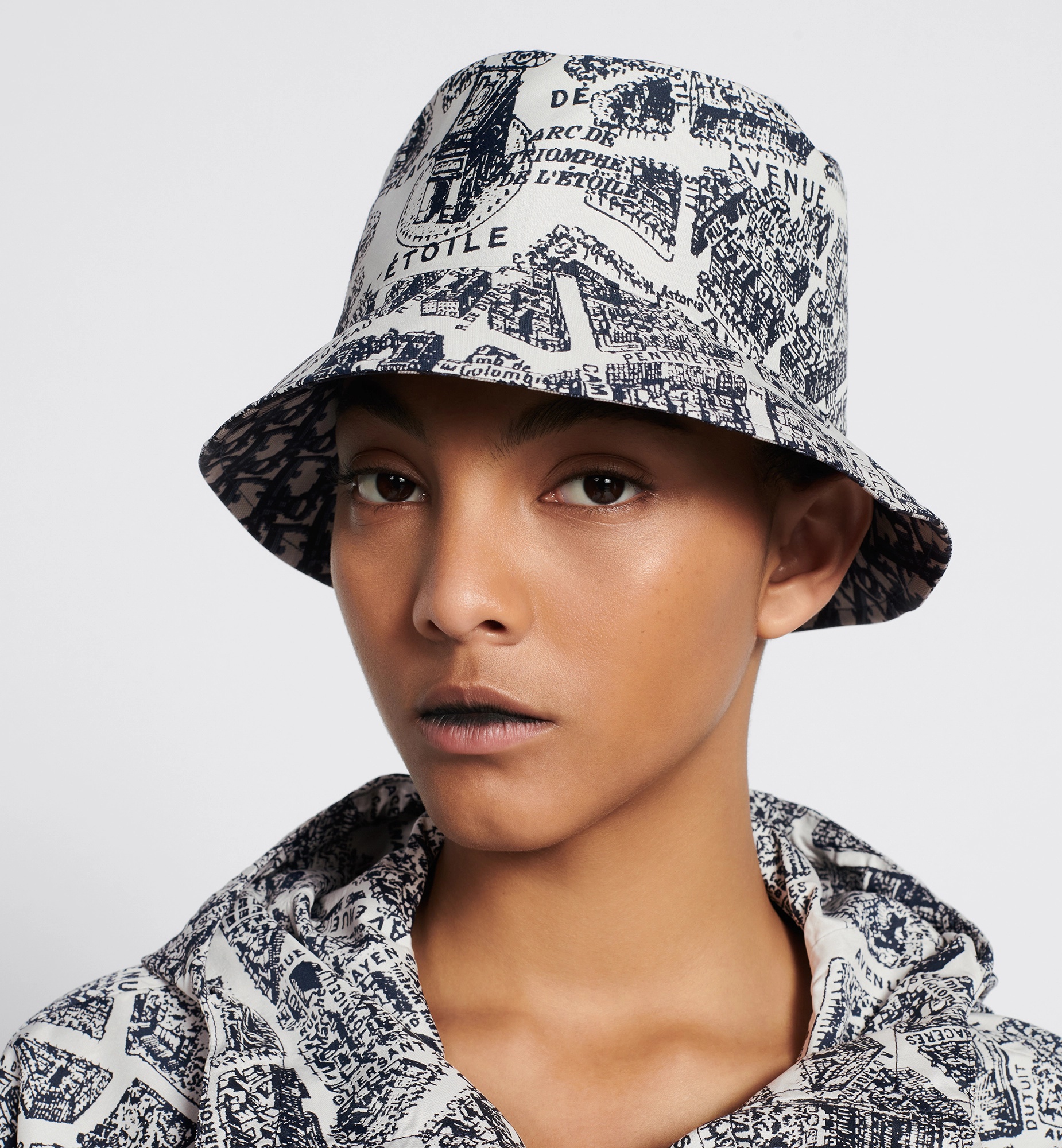 Dior Teddy-d Plan De Paris Reversible Small Brim Bucket Hat In Gray