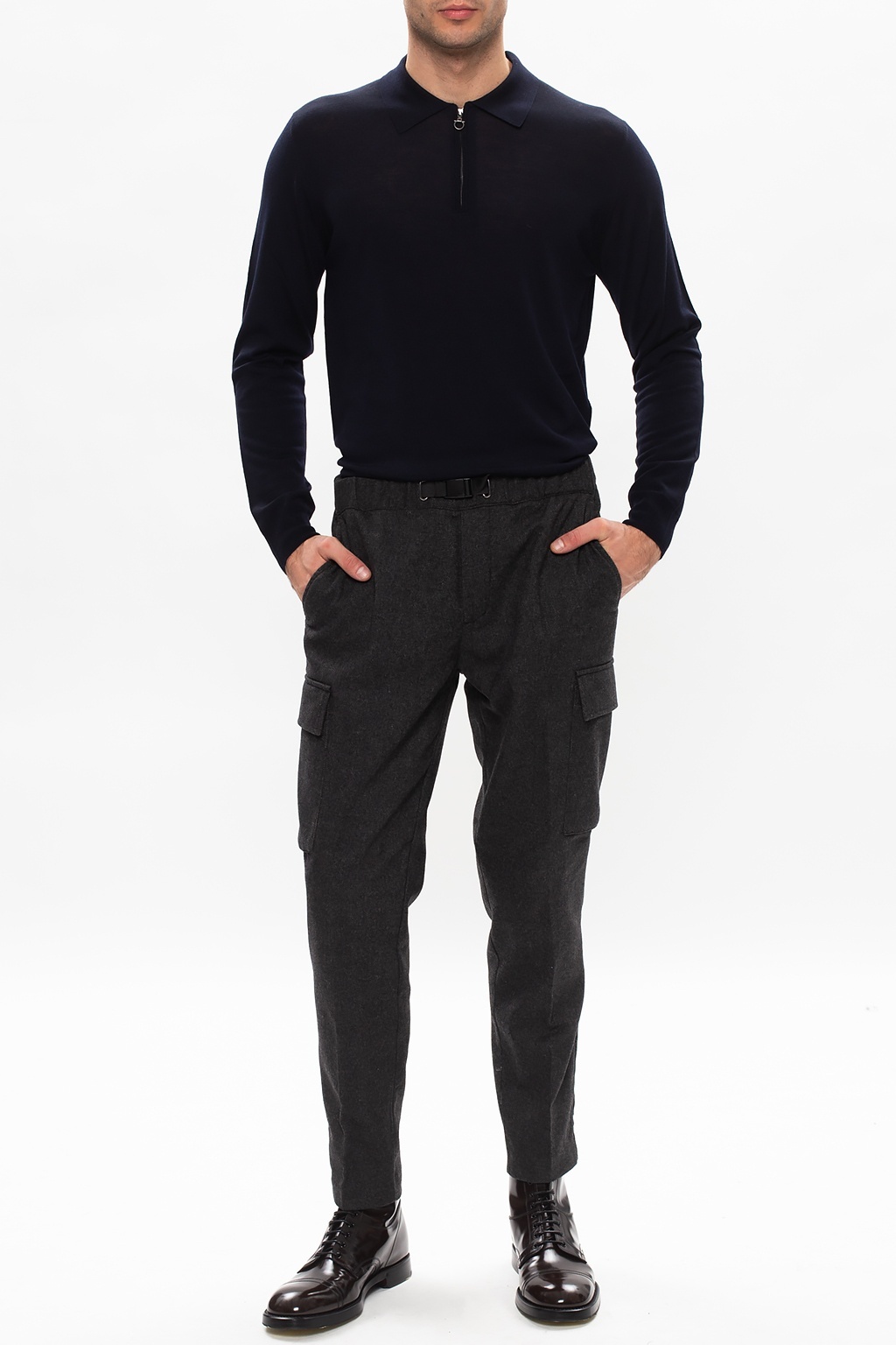 Ferragamo Gancini Zip-up Collar Knitted Sweater In Black