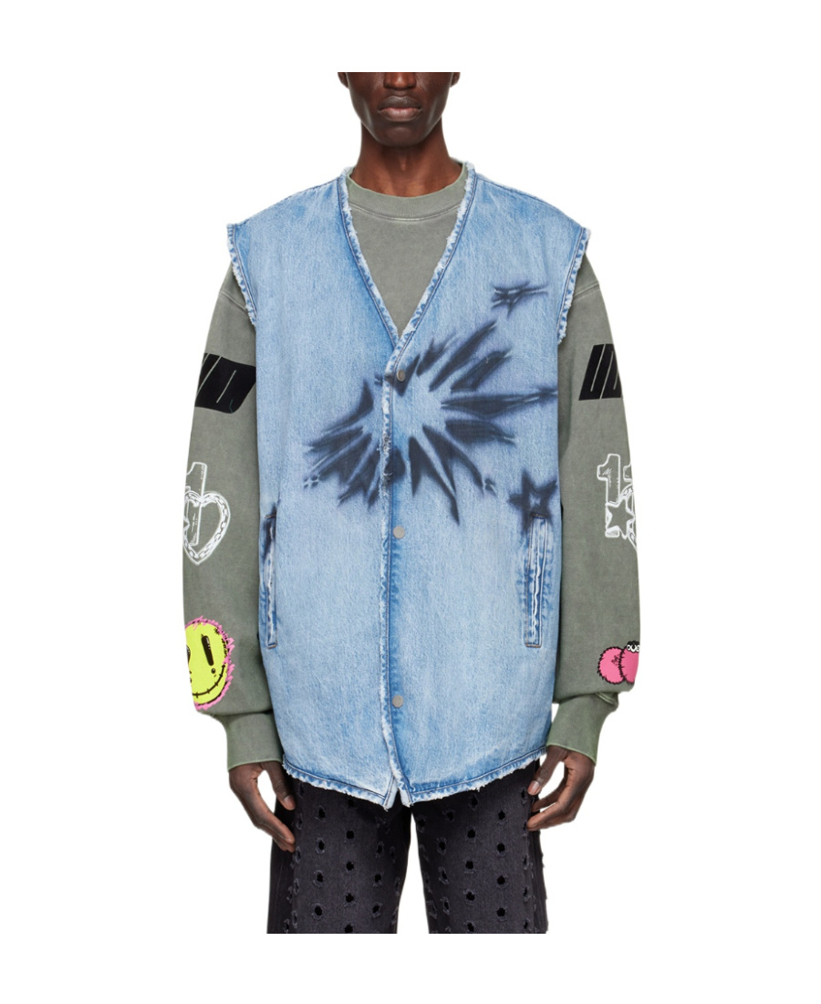 We11 Done V-neck Denim Vest In Blue