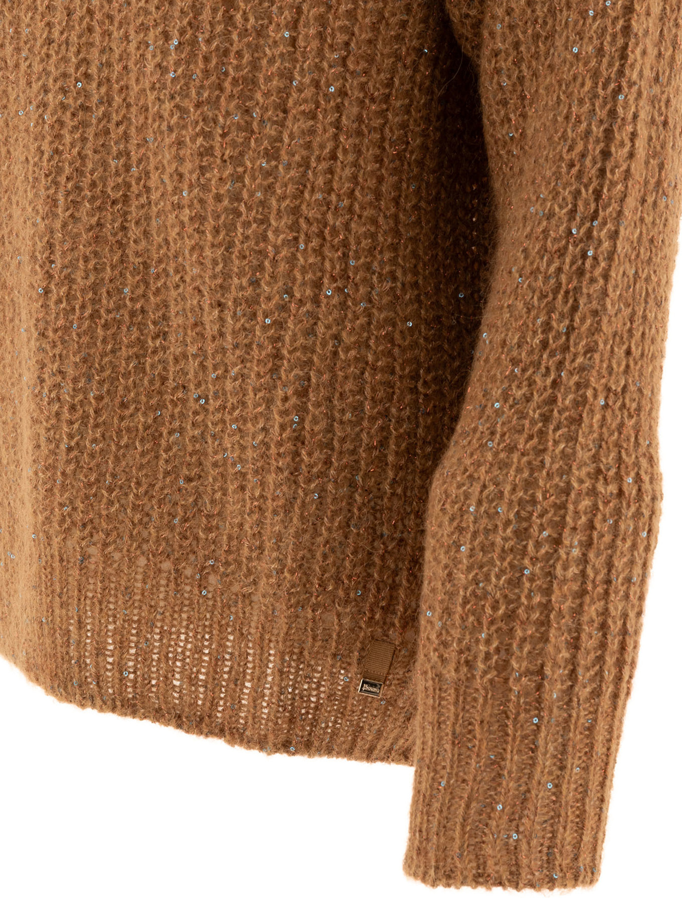 Herno Sequined Brown Knit Sweater With V-neckline In Brown