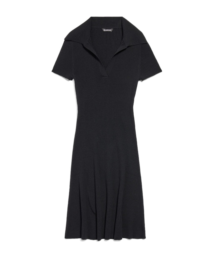 Balenciaga Wool Blend Mini Dress With Ribbed Texture In Black
