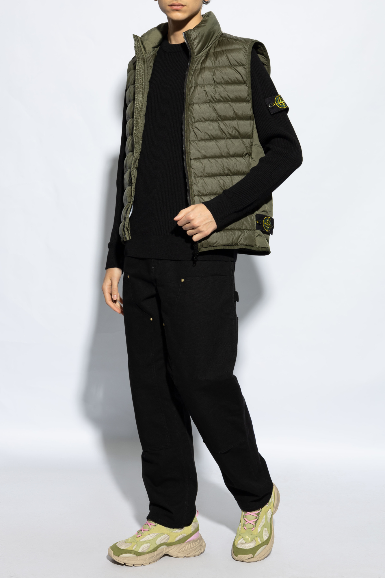 Stone Island Lightweight Wool Crew Neck Pullover In Black