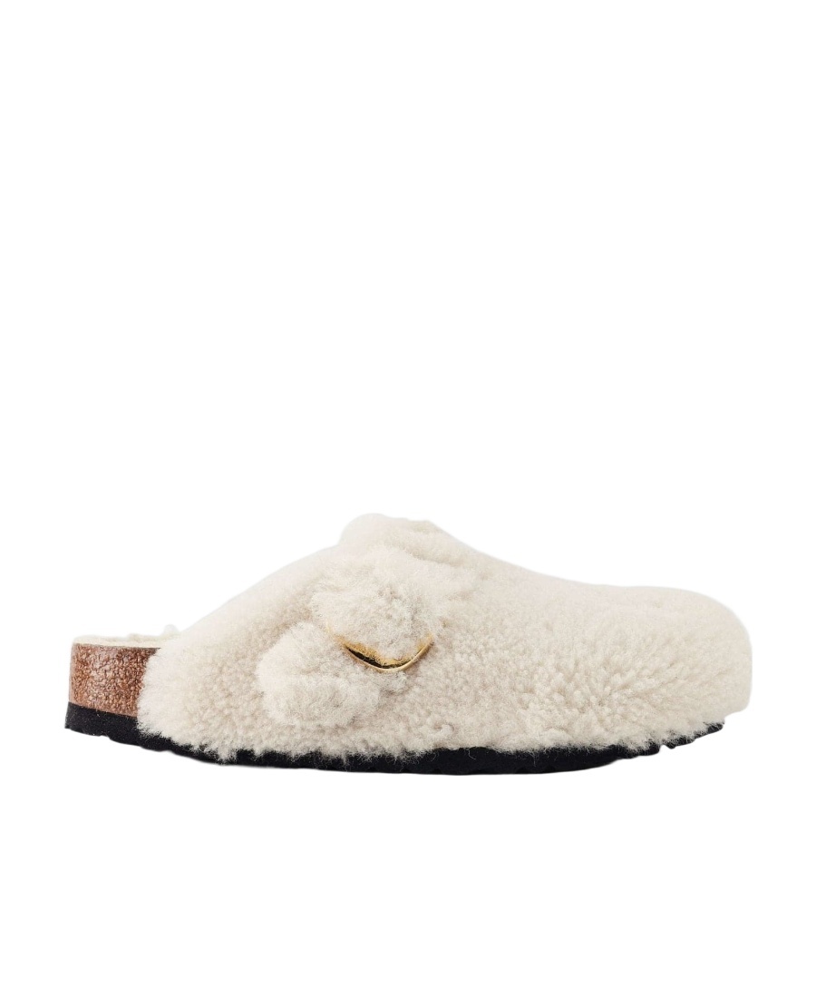 Shop Birkenstock Boston Buckled Platform Slides In Nude