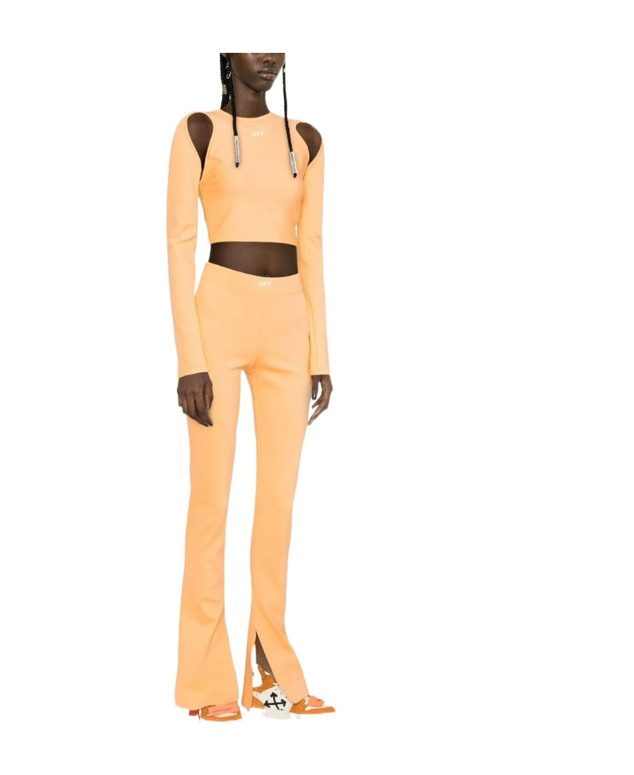 Off-white Sleek Flared Trousers In Nude