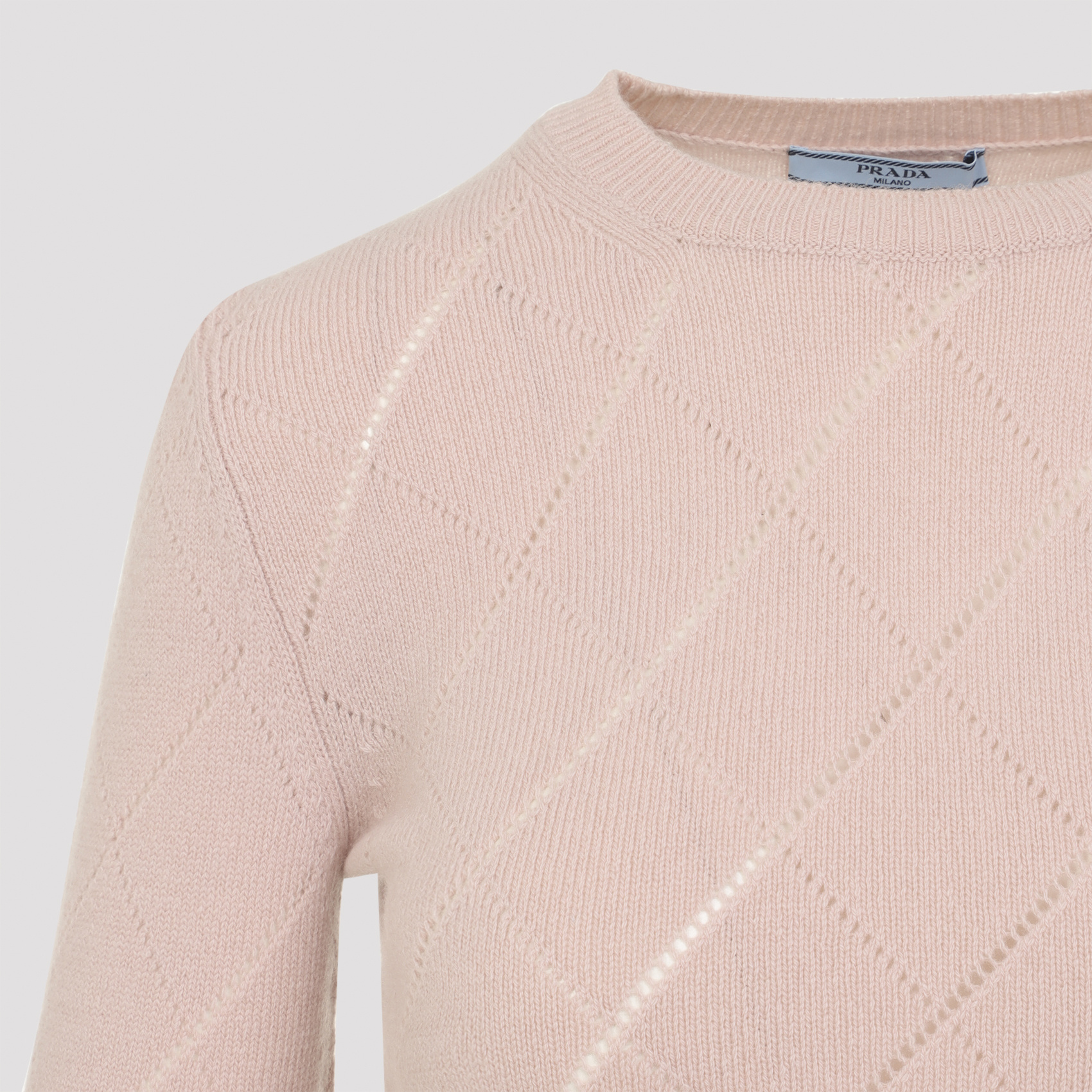 Prada Diamond Pattern Crew Neck Knit Sweater In Pink