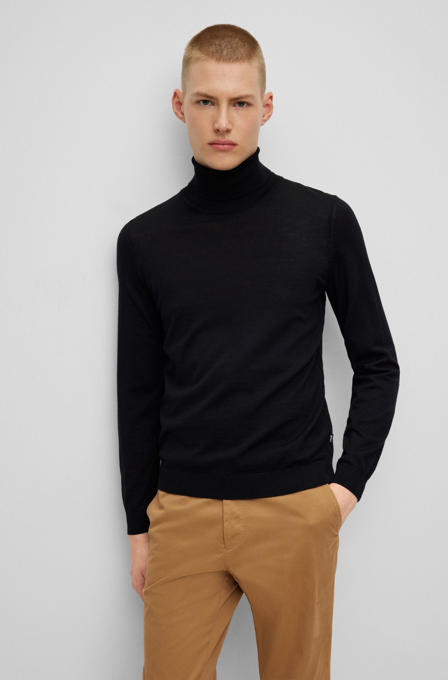 Hugo Boss Slim-fit Rollneck Sweater In Wool In Black