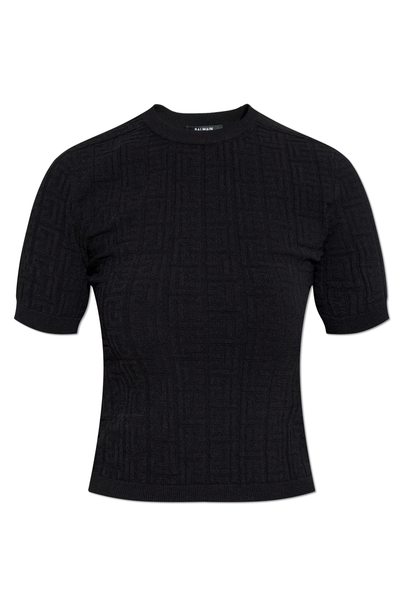 Balmain Emblem Patterned Cropped Top In Black