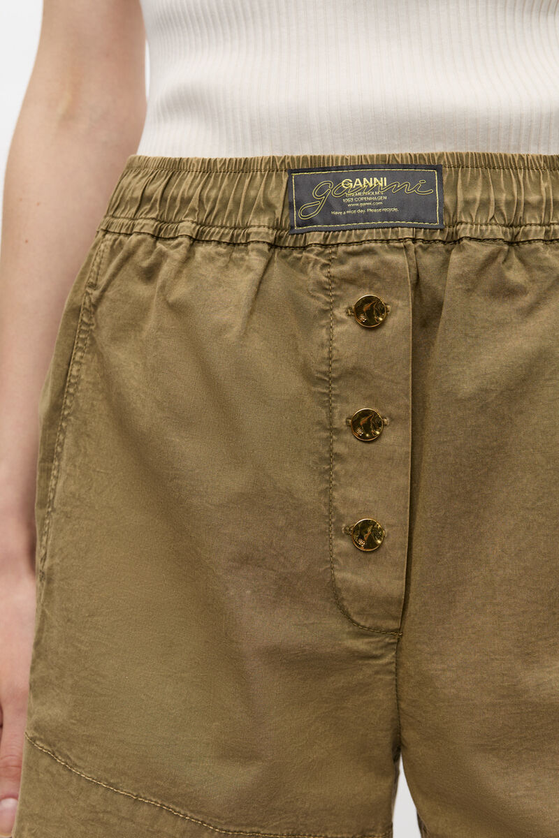 Ganni Green Washed Cotton Shorts In Green