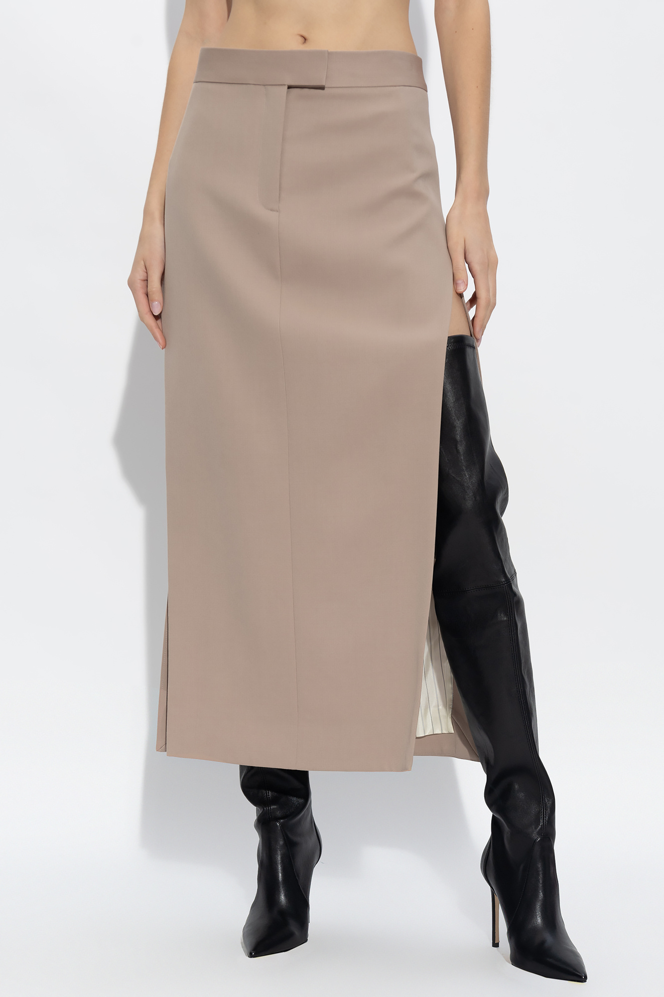 Attico The Side Slit Midi Skirt In Nude