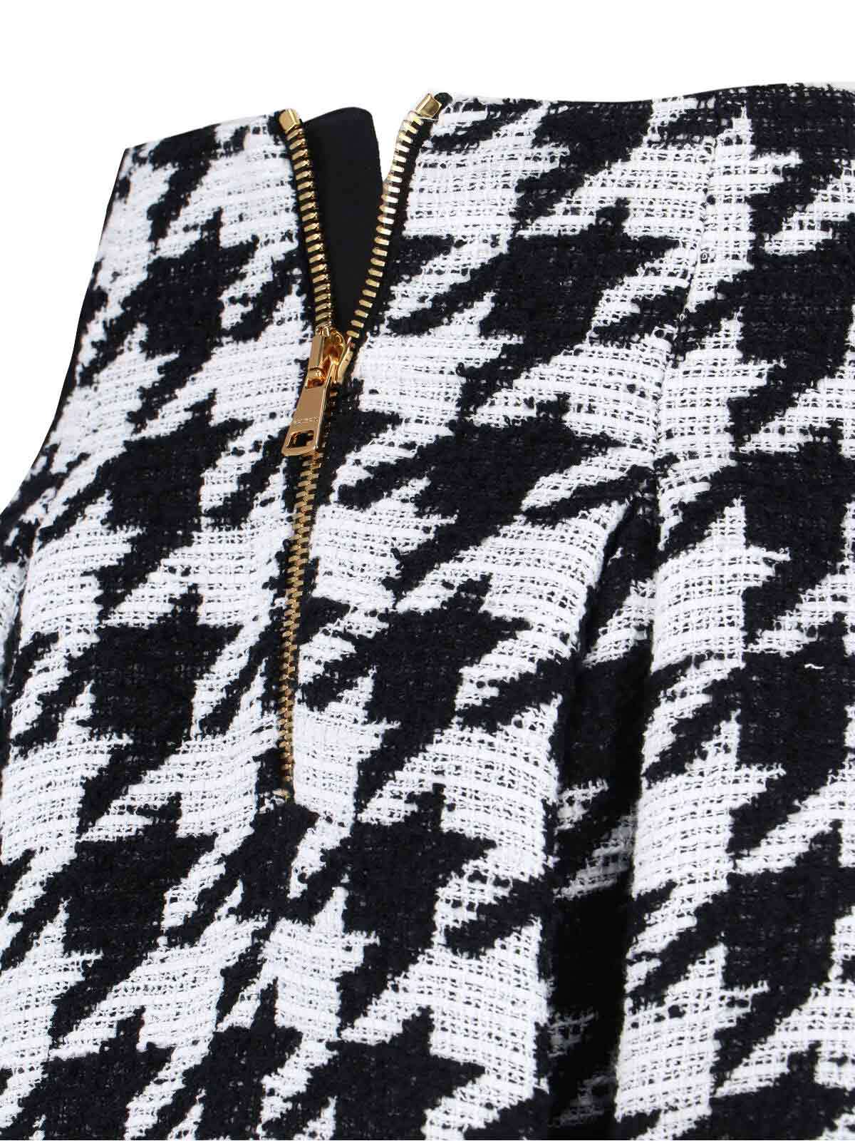 Balmain Houndstooth Check Tweed Flared Skirt In Multi