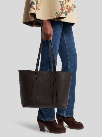 Etro Essential Medium Leather Tote Bag With Threading