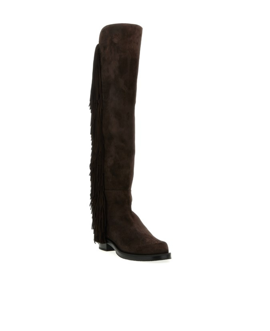 Stuart Weitzman Dark Brown 5050 Bold Fringe Boots In Black