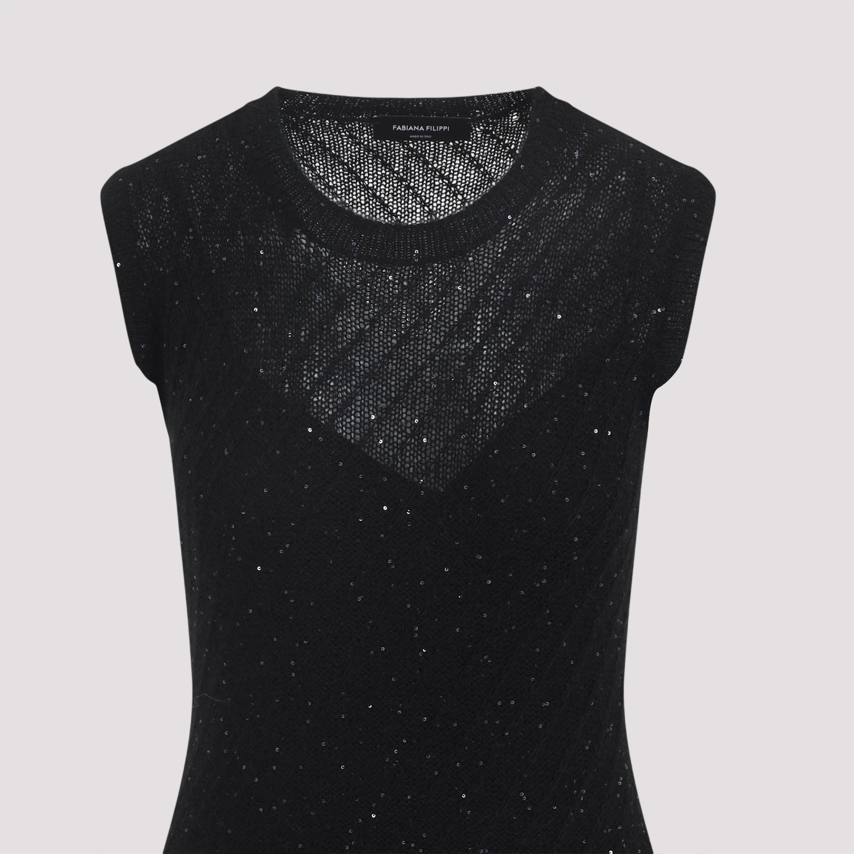 Fabiana Filippi Black Wool Sequins Midi Dress